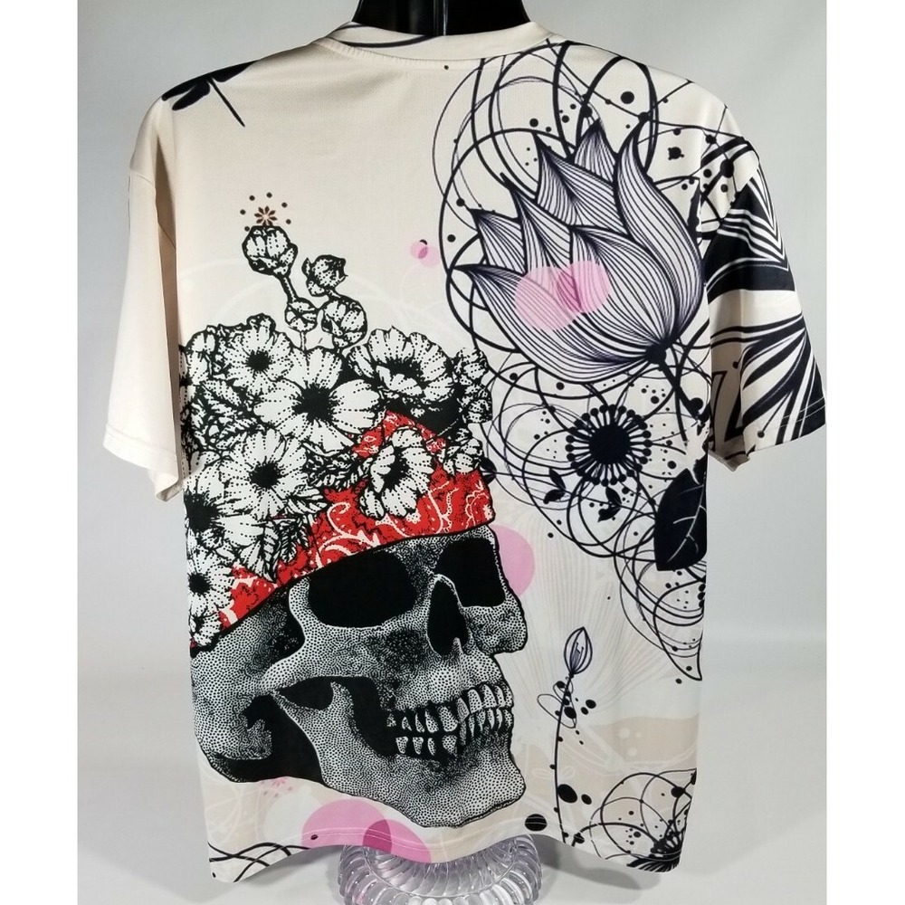 Zootop Bear Men's 2XL Floral Skull Bandana Bold Graphic 2 Sided T Shirt Stretchy - Picture 3 of 7